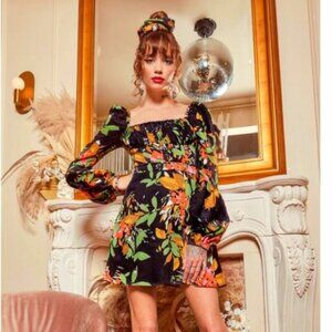 Autumn Adeigbo Catira Mini Dress Floral Black Long Sleeve Womens Size 4 New